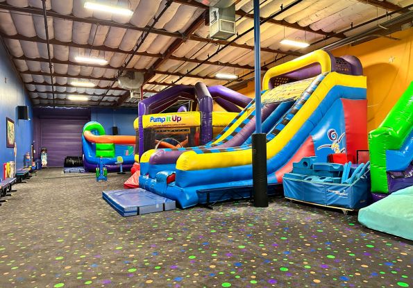 Pump It Up Union City CA kids birthday party place indoor playground with inflatable attractions for private party.